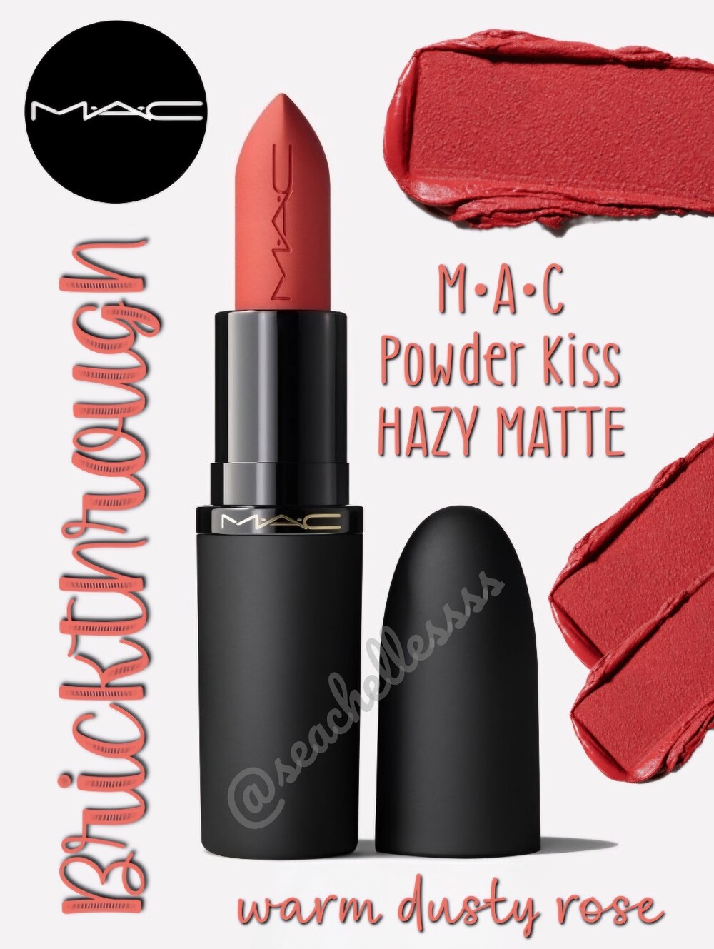 MAC Powder Kiss Hazy Matte Lipstick Brickthrough Warm Dusty Rose New In Box